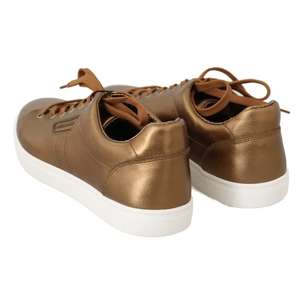 Dolce & Gabbana Golden Metallic Leather Sneakers - Picture 2 of 9